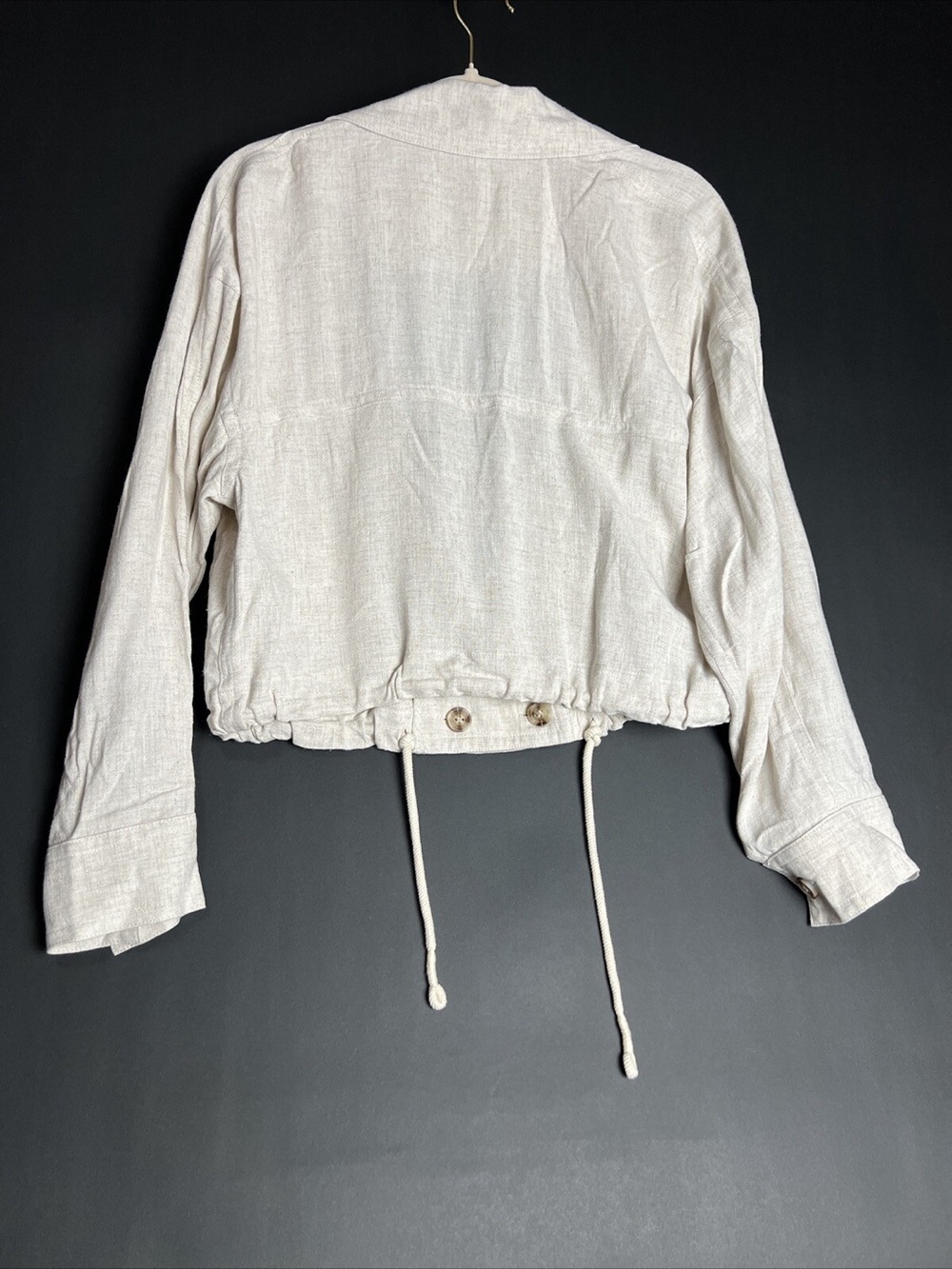 Lightweight Linen Cream Drawstring Jacket - Picture 2 of 2